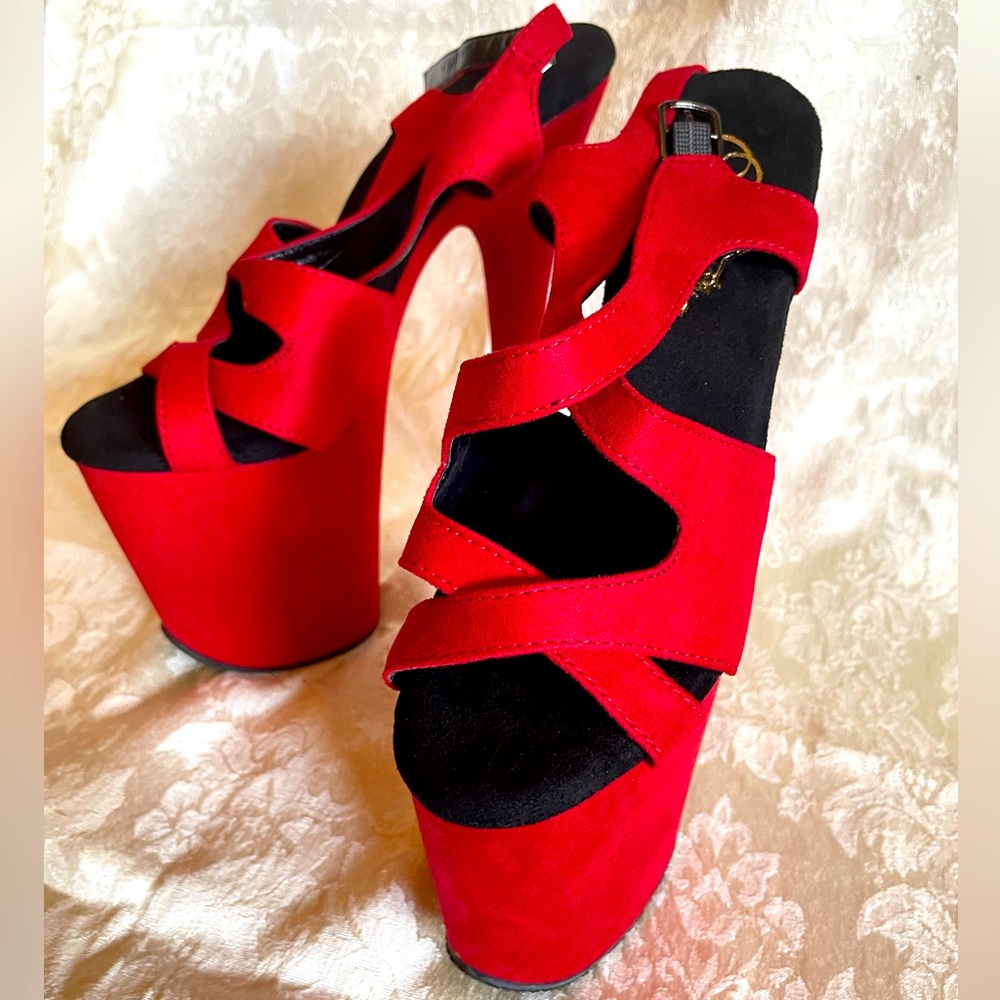 Pleaser Red and Black 8” Platform Sandals